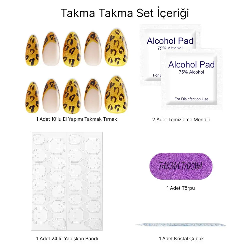 10'lu Sarı Kısa Badem TT0667 Tekrar Kullanılabilir El Yapımı Protez Takma Tırnak Takma Takma