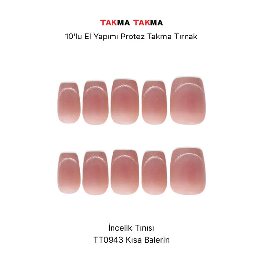 10'lu Ten Rengi Kısa Balerin TT0943 Tekrar Kullanılabilir El Yapımı Protez Takma Tırnak