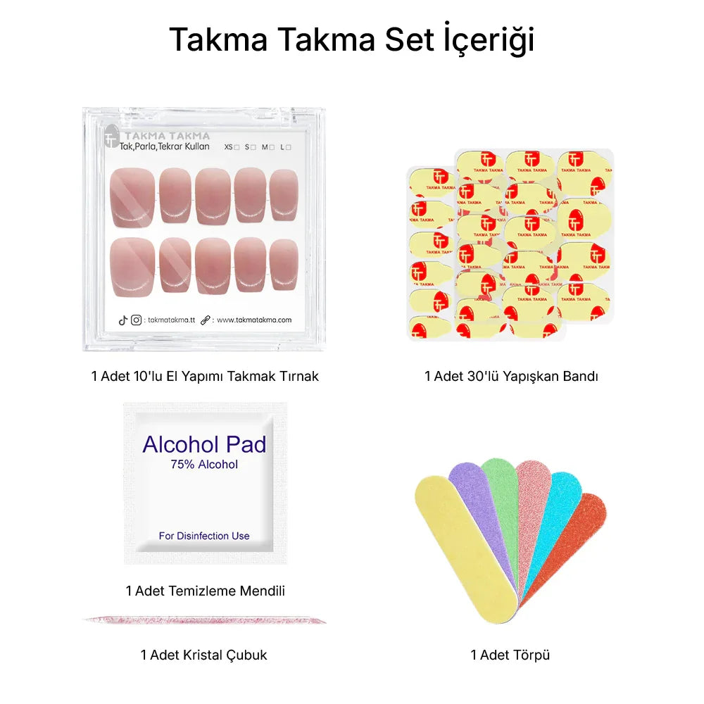 10'lu Ten Rengi Kısa Balerin TT0943 Tekrar Kullanılabilir El Yapımı Protez Takma Tırnak Takma Takma