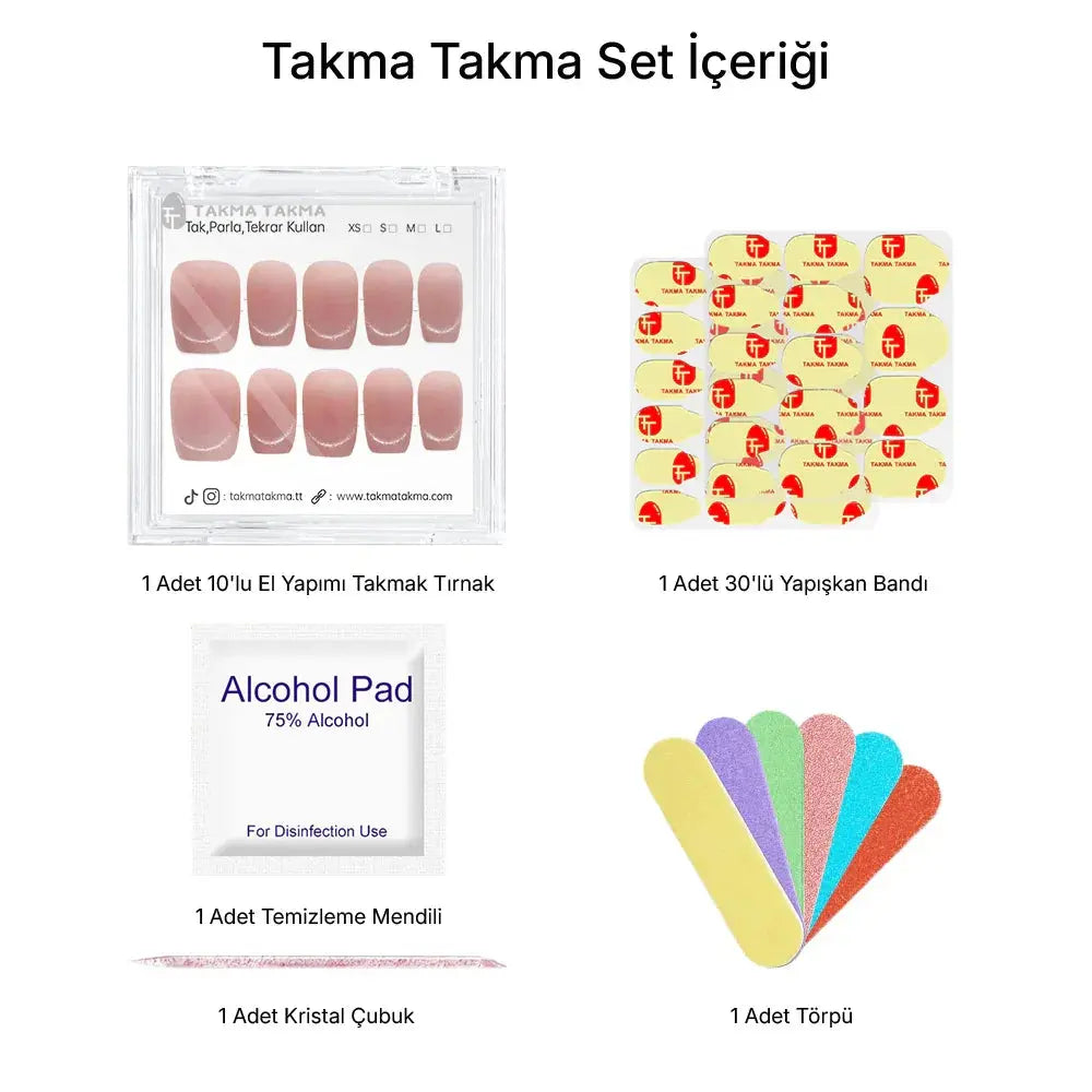 10'lu Ten Rengi Kısa Balerin TT0943 Tekrar Kullanılabilir El Yapımı Protez Takma Tırnak Takma Takma