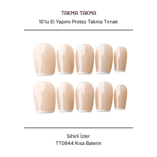 10'lu Ten Rengi Kısa Balerin TT0944 Tekrar Kullanılabilir El Yapımı Protez Takma Tırnak