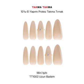 Tekrar Kullanılabilir El Yapımı Protez Takma Tırnak - Erinit Aria - 10'lu Uzun Badem - TT1002