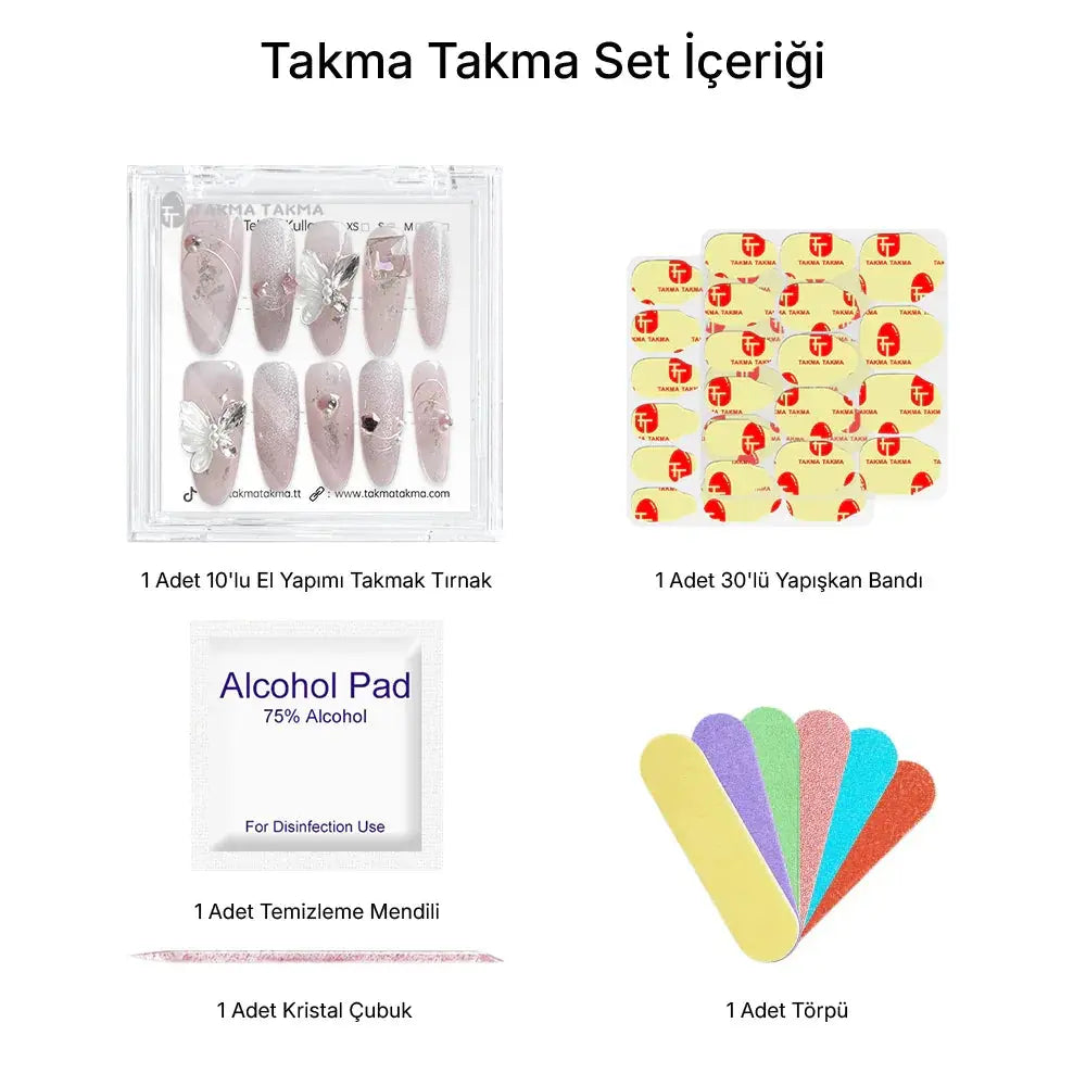 10'lu Pembe Extra Uzun Oval TT1104 Tekrar Kullanılabilir El Yapımı Protez Takma Tırnak Takma Takma