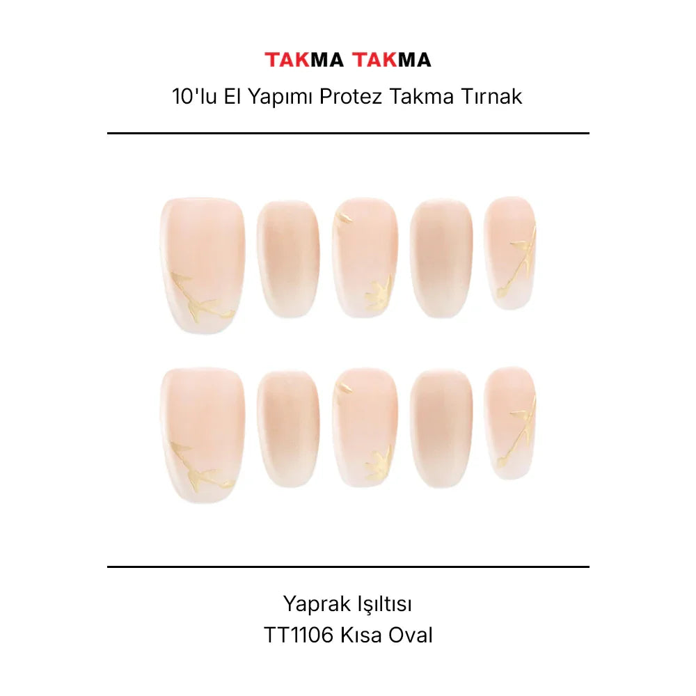 Tekrar Kullanılabilir El Yapımı Protez Takma Tırnak TT1106 - Yaprak Işıltısı - 10'lu