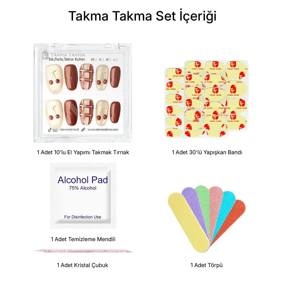 10'lu Kırmızı Kısa Oval TT1124 Tekrar Kullanılabilir El Yapımı Protez Takma Tırnak Takma Takma
