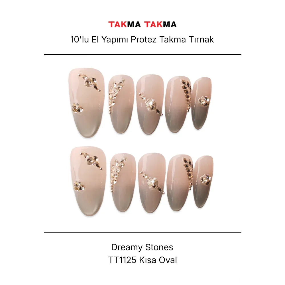 Tekrar Kullanılabilir El Yapımı Protez Takma Tırnak TT1125 - Dreamy Stones - 10'lu