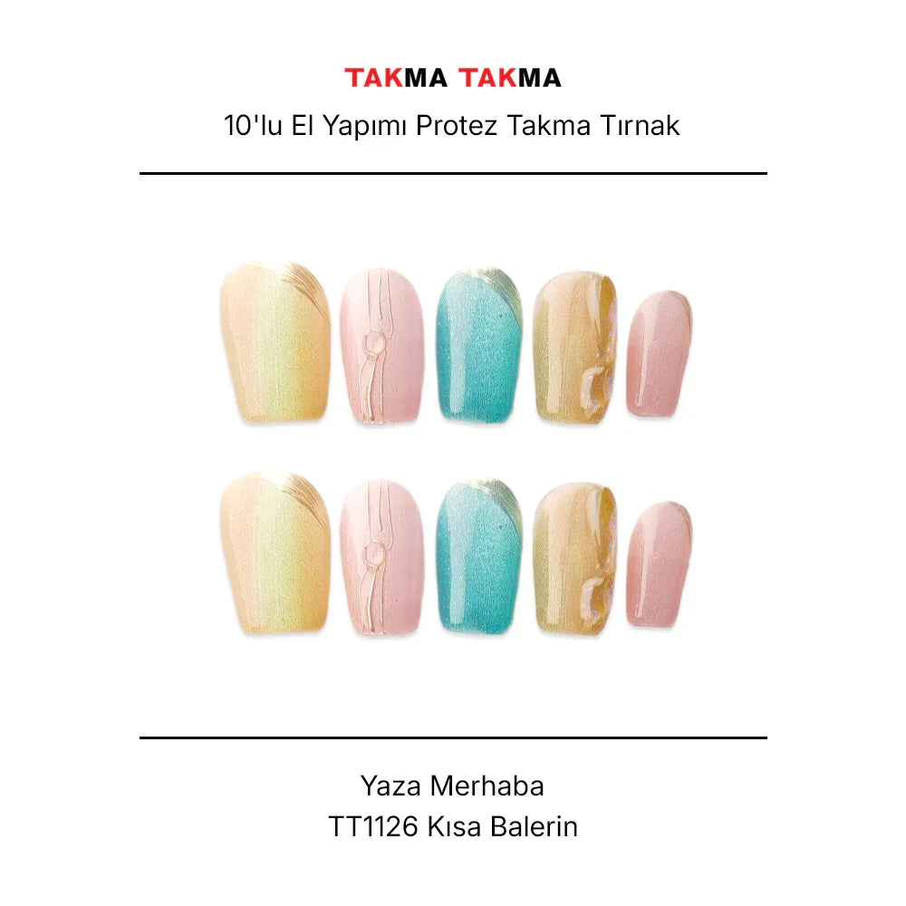 Tekrar Kullanılabilir El Yapımı Protez Takma Tırnak TT1126 - Yaza Merhaba - 10'lu