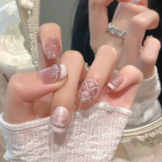 Tekrar Kullanılabilir El Yapımı Protez Takma Tırnak TT1129 - Pudra Şıklığı - 10'lu