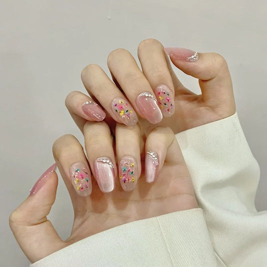 Tekrar Kullanılabilir El Yapımı Protez Takma Tırnak TT1133 - Floral Whisper - 10'lu