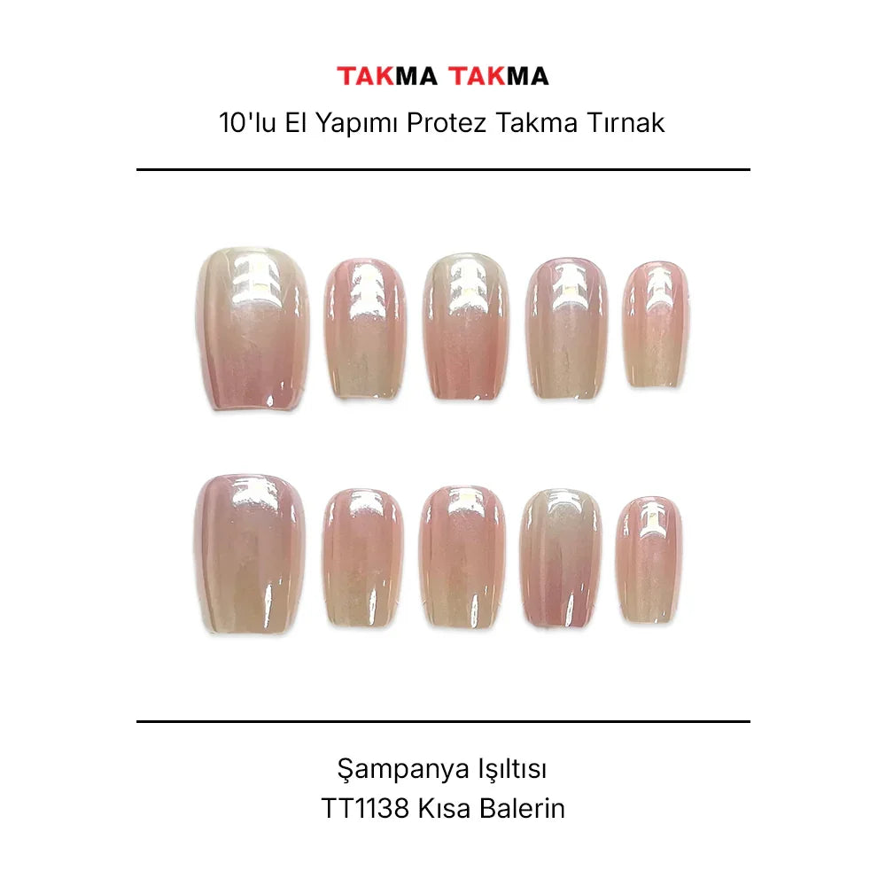 Tekrar Kullanılabilir El Yapımı Protez Takma Tırnak TT1138 - Şampanya Işıltısı - 10'lu