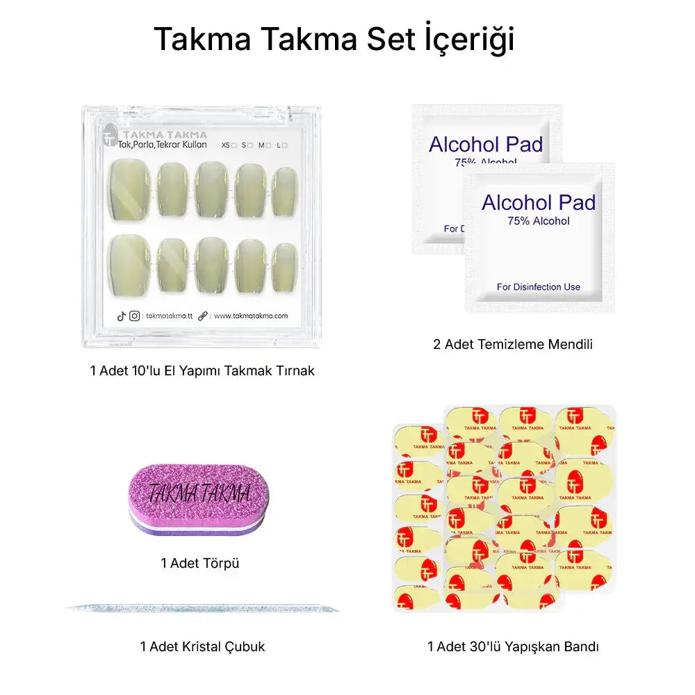 10'lu Yeşil Kısa Balerin TT1141 Tekrar Kullanılabilir El Yapımı Protez Takma Tırnak Takma Takma