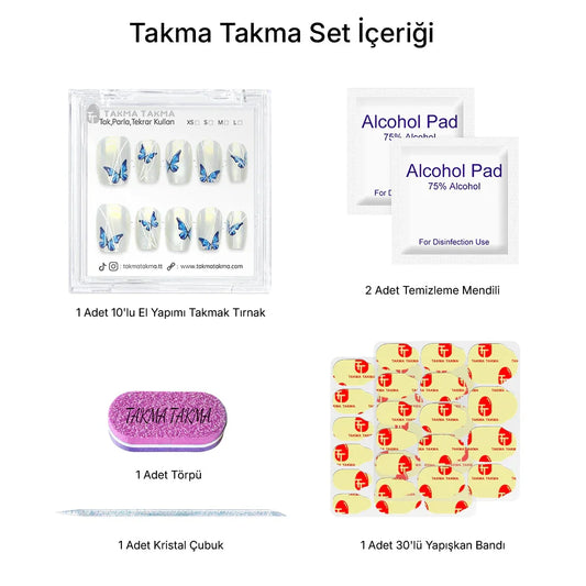 10'lu Beyaz Kısa Balerin TT1143 Tekrar Kullanılabilir El Yapımı Protez Takma Tırnak