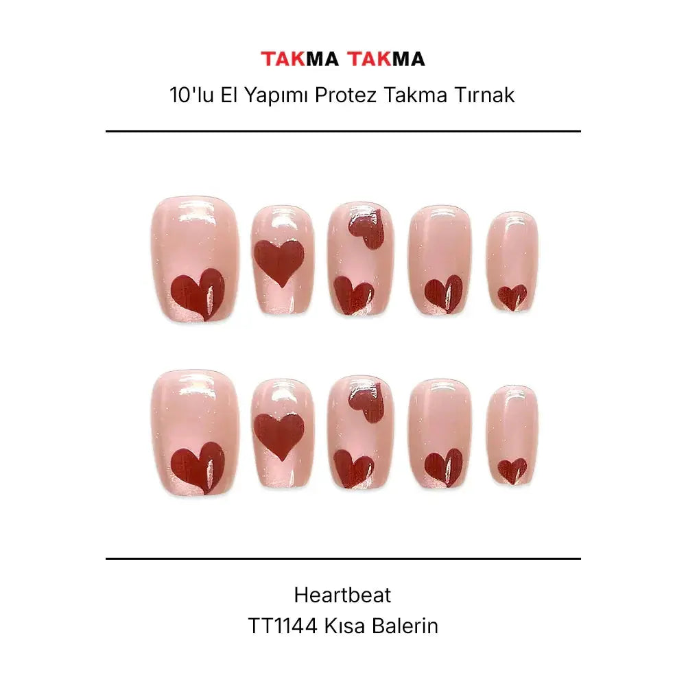10'lu Pembe Kısa Balerin TT1144 Tekrar Kullanılabilir El Yapımı Protez Takma Tırnak Takma Takma