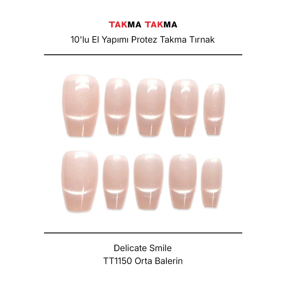 10'lu Ten Rengi Orta Balerin TT1150 Tekrar Kullanılabilir El Yapımı Protez Takma Tırnak