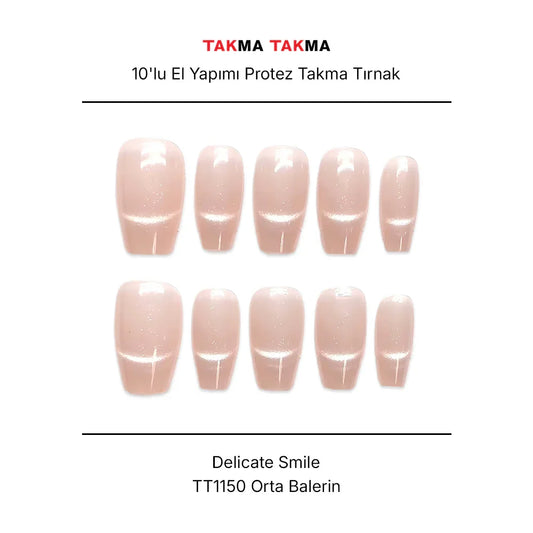 10'lu Ten Rengi Orta Balerin TT1150 Tekrar Kullanılabilir El Yapımı Protez Takma Tırnak