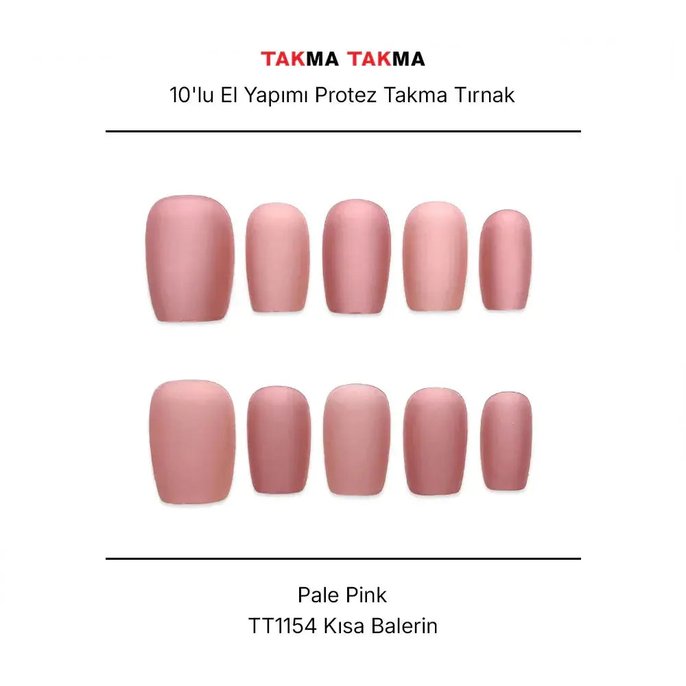 10'lu Pembe Kısa Balerin TT1154 Tekrar Kullanılabilir El Yapımı Protez Takma Tırnak Takma Takma