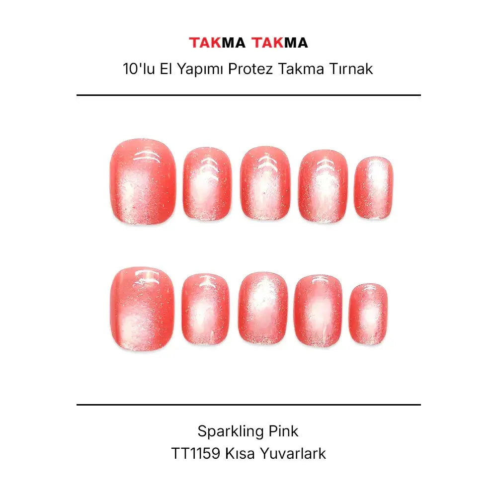 Tekrar Kullanılabilir El Yapımı Protez Takma Tırnak Sparkling Pink - 10'lu TT1159 Takma Takma
