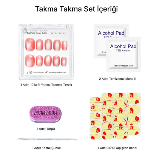 Tekrar Kullanılabilir El Yapımı Protez Takma Tırnak Sparkling Pink - 10'lu TT1159