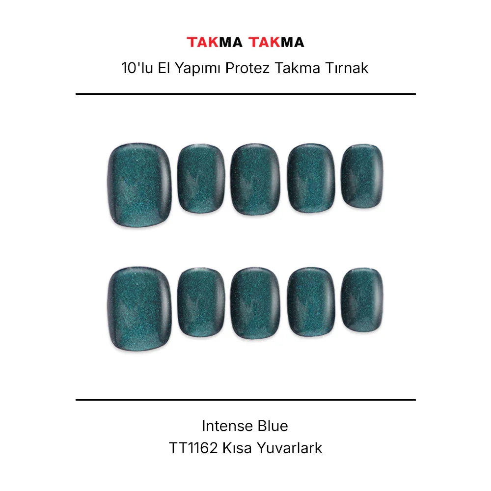 Tekrar Kullanılabilir El Yapımı Protez Takma Tırnak TT1162 - Intense Blue - 10'lu