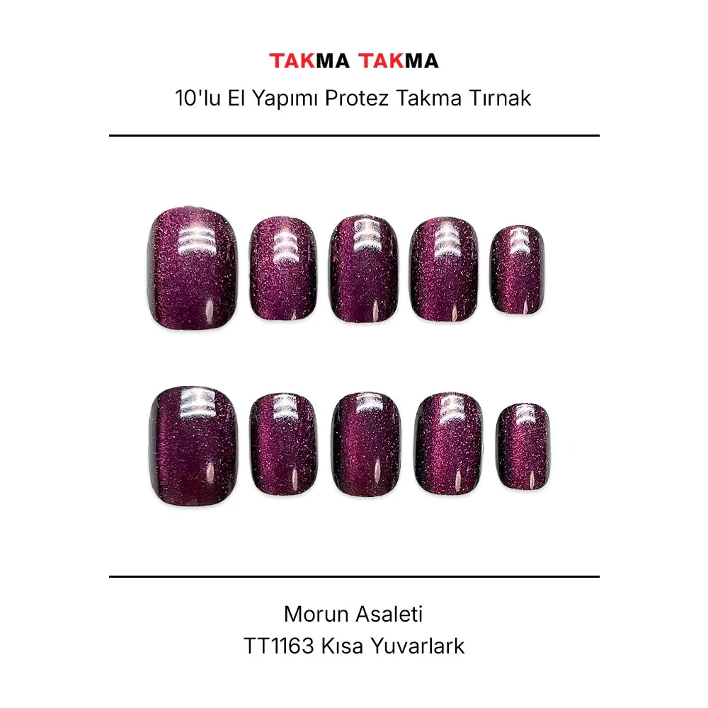 Tekrar Kullanılabilir El Yapımı Protez Takma Tırnak - Morun Asaleti - 10'lu TT1163