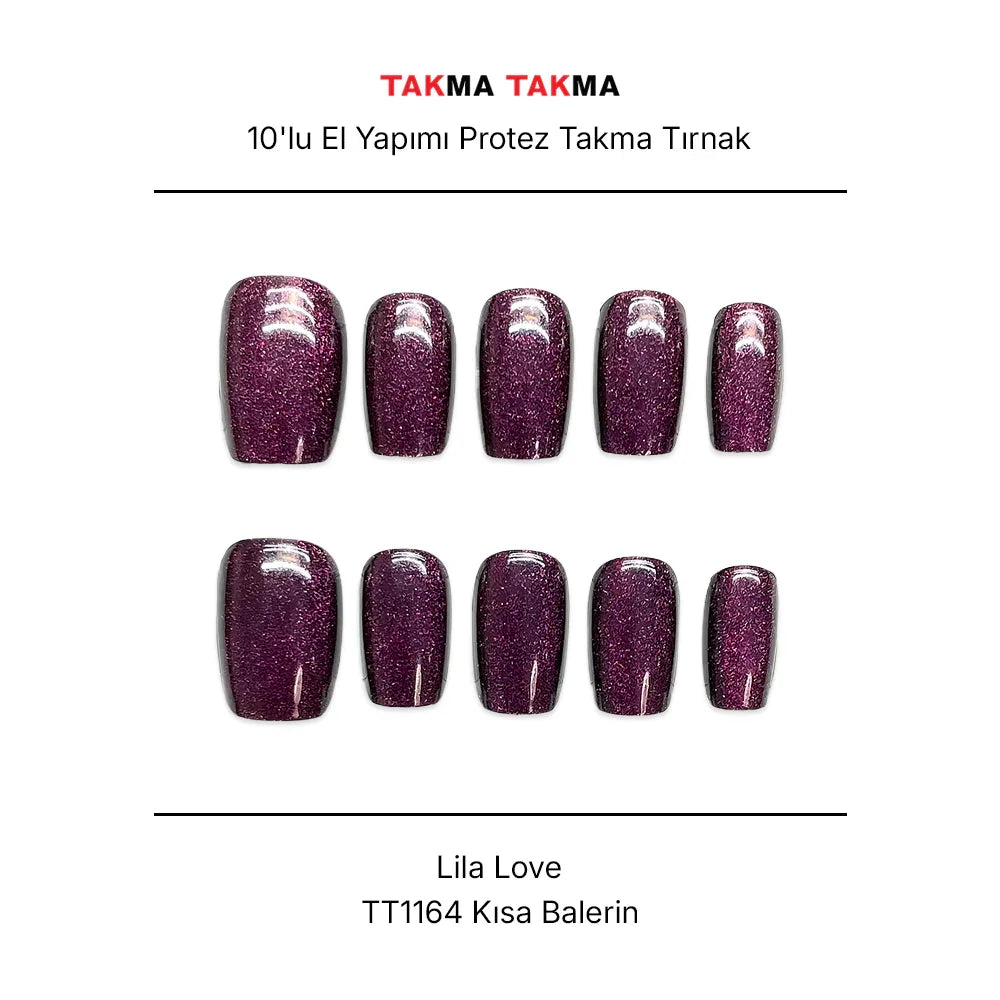 Tekrar Kullanılabilir El Yapımı Protez Takma Tırnak TT1164 - Lila Love - 10'lu