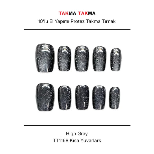 10'lu Gri Kısa Balerin TT1168 Tekrar Kullanılabilir El Yapımı Protez Takma Tırnak