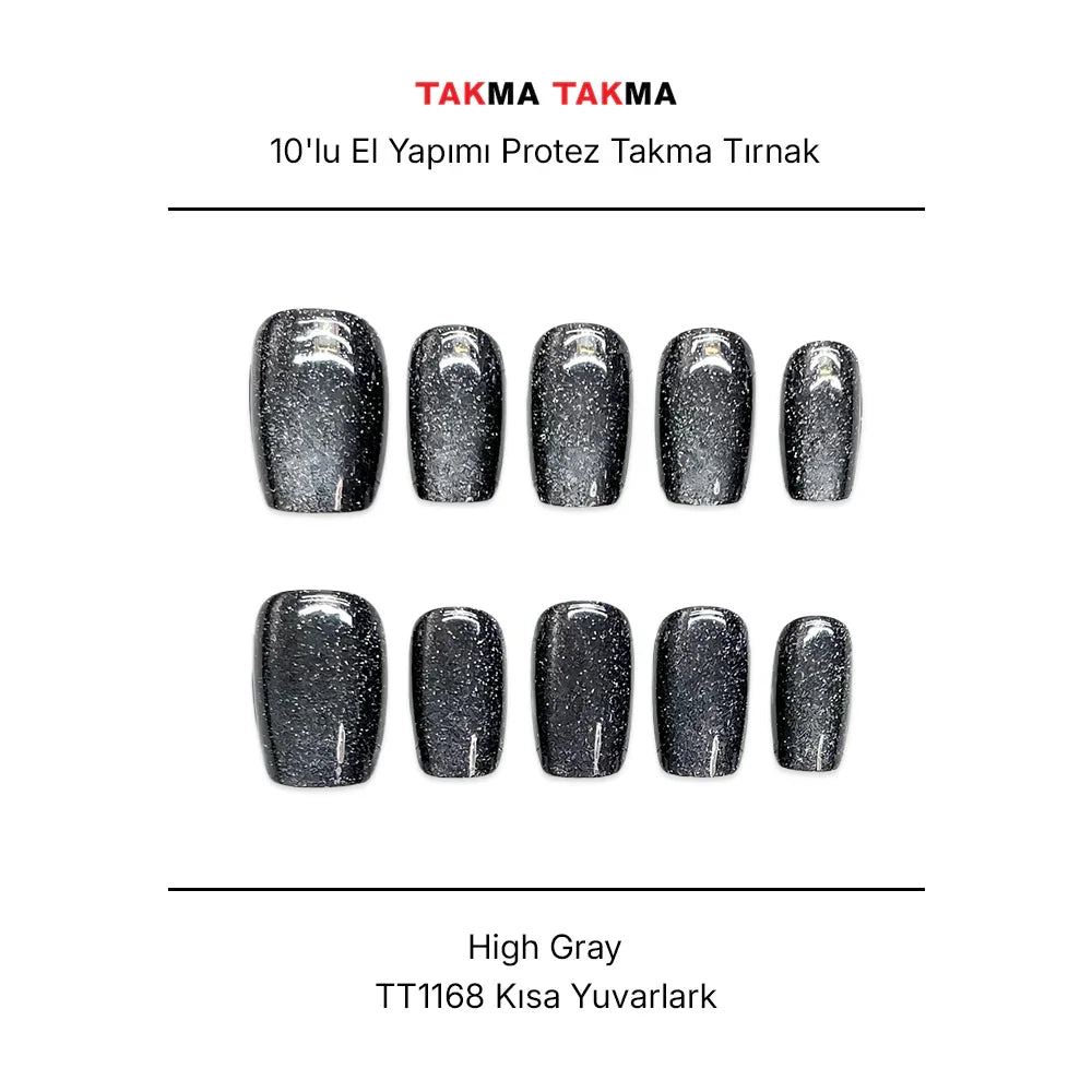 10'lu Gri Kısa Balerin TT1168 Tekrar Kullanılabilir El Yapımı Protez Takma Tırnak Takma Takma