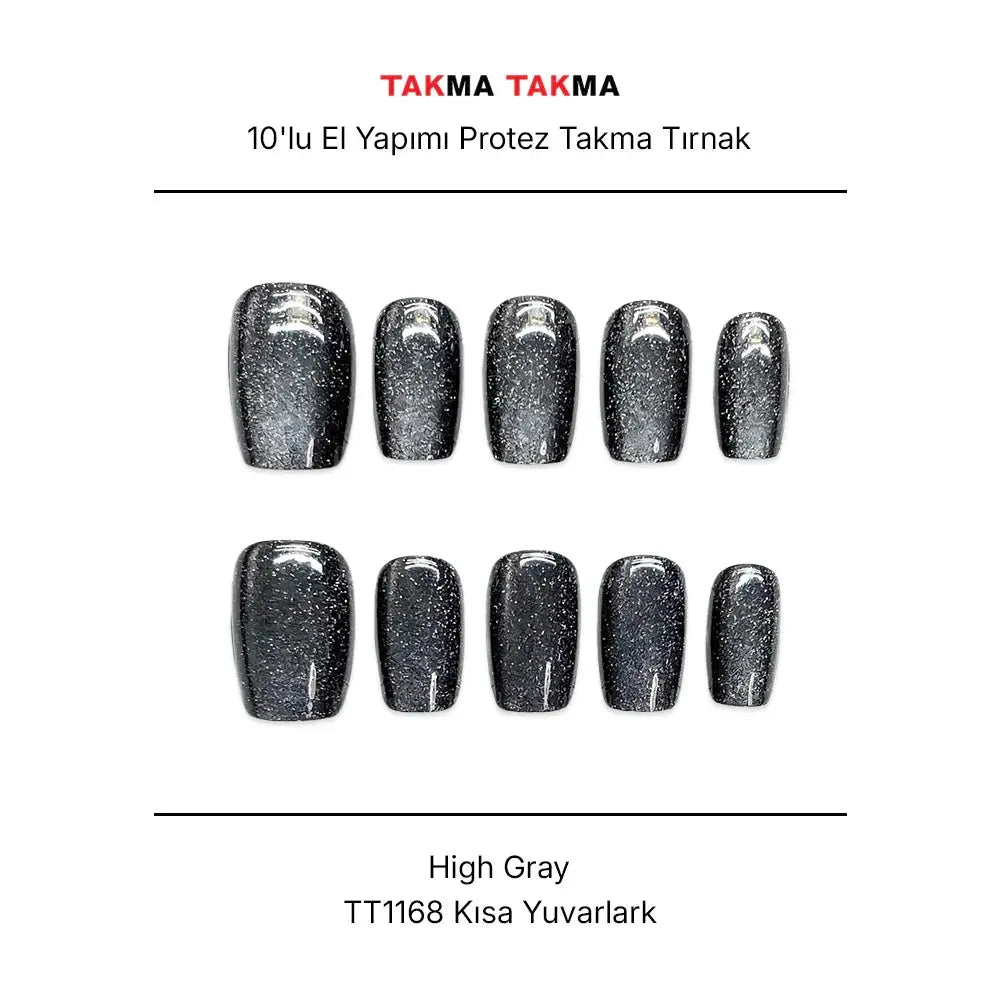 10'lu Gri Kısa Balerin TT1168 Tekrar Kullanılabilir El Yapımı Protez Takma Tırnak Takma Takma