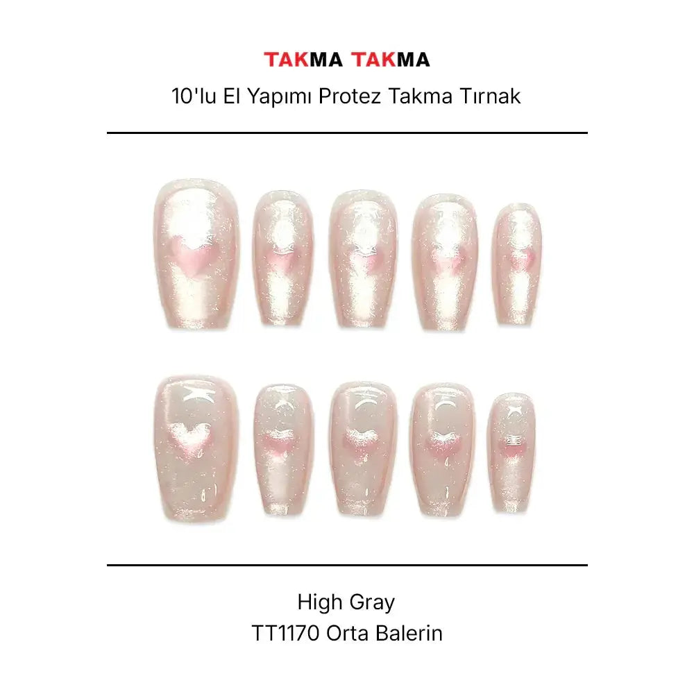 10'lu Pembe Orta Balerin TT1170 Tekrar Kullanılabilir El Yapımı Protez Takma Tırnak Takma Takma