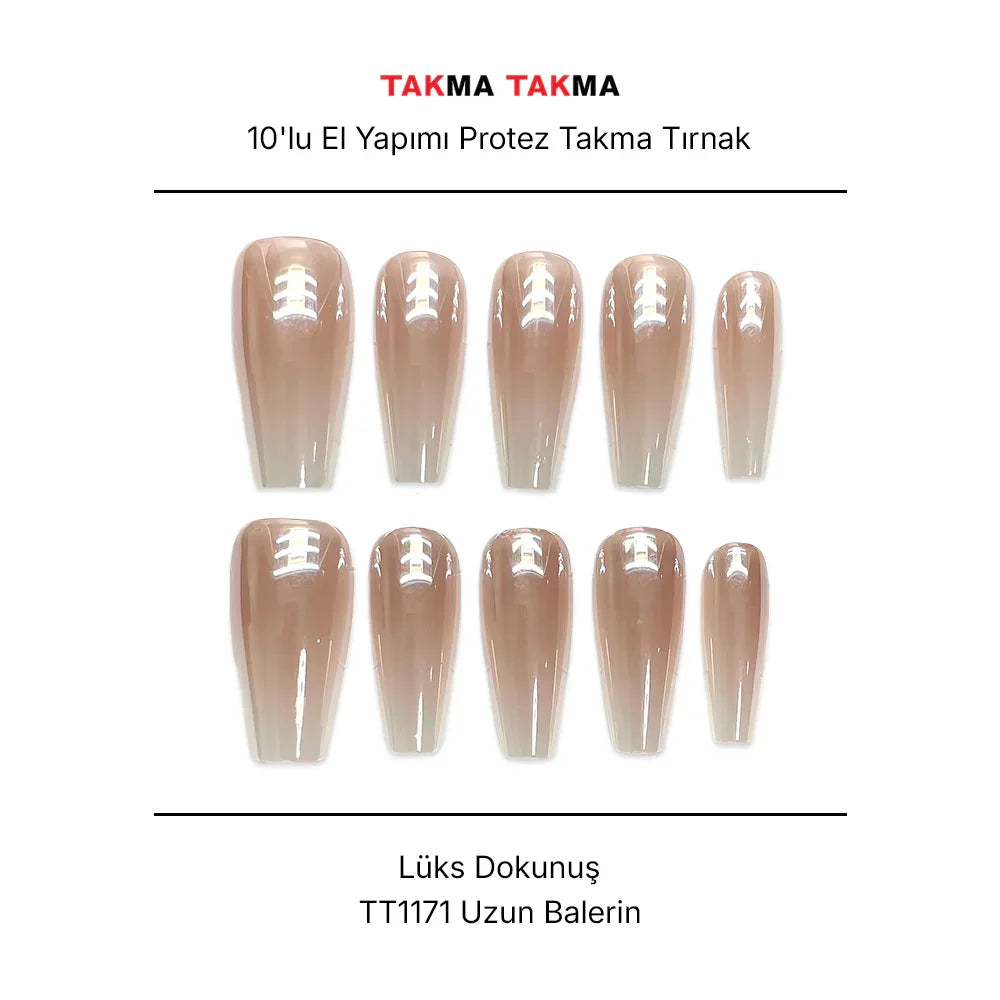 Tekrar Kullanılabilir El Yapımı Protez Takma Tırnak TT1171 - Lüks Dokunuş - 10'lu