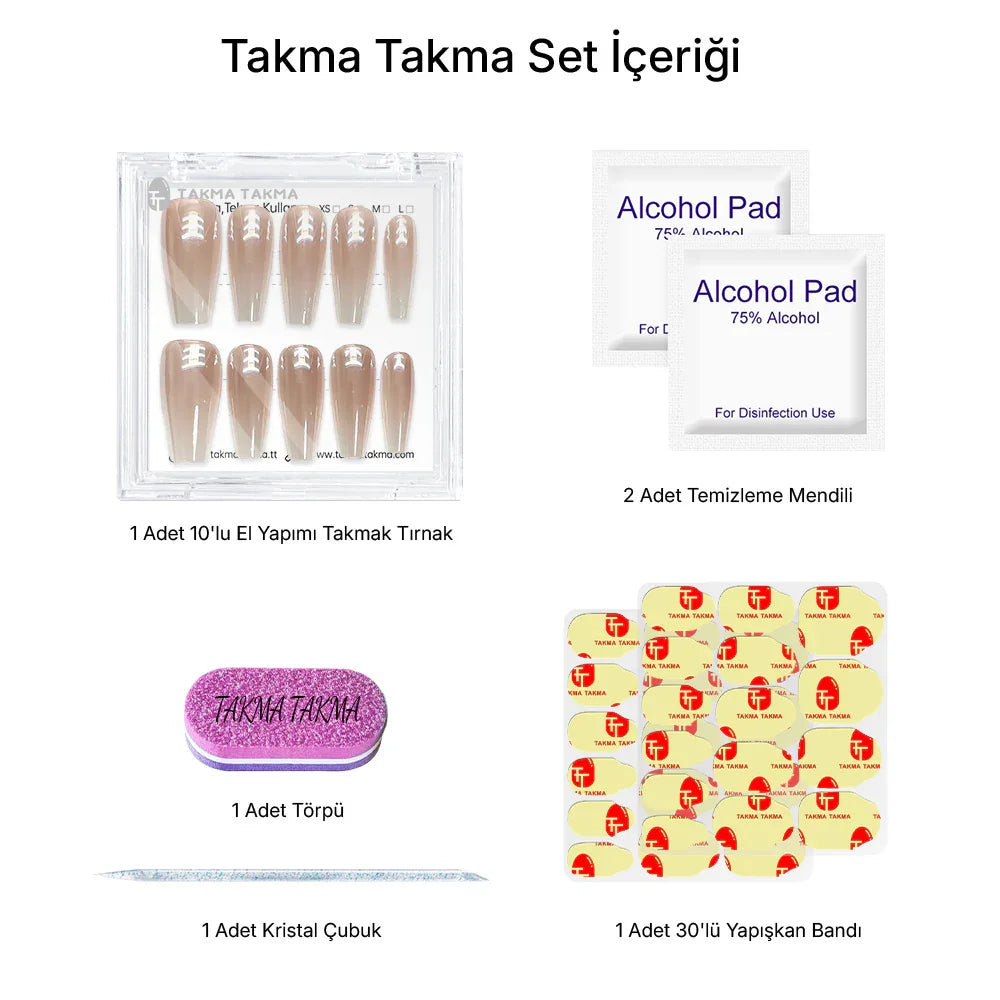 Tekrar Kullanılabilir El Yapımı Protez Takma Tırnak TT1171 - Lüks Dokunuş - 10'lu
