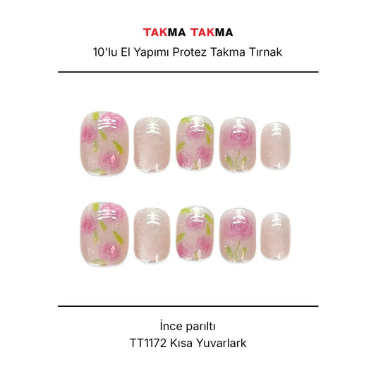 10'lu Pembe Kısa Yuvarlak TT1172 Tekrar Kullanılabilir El Yapımı Protez Takma Tırnak