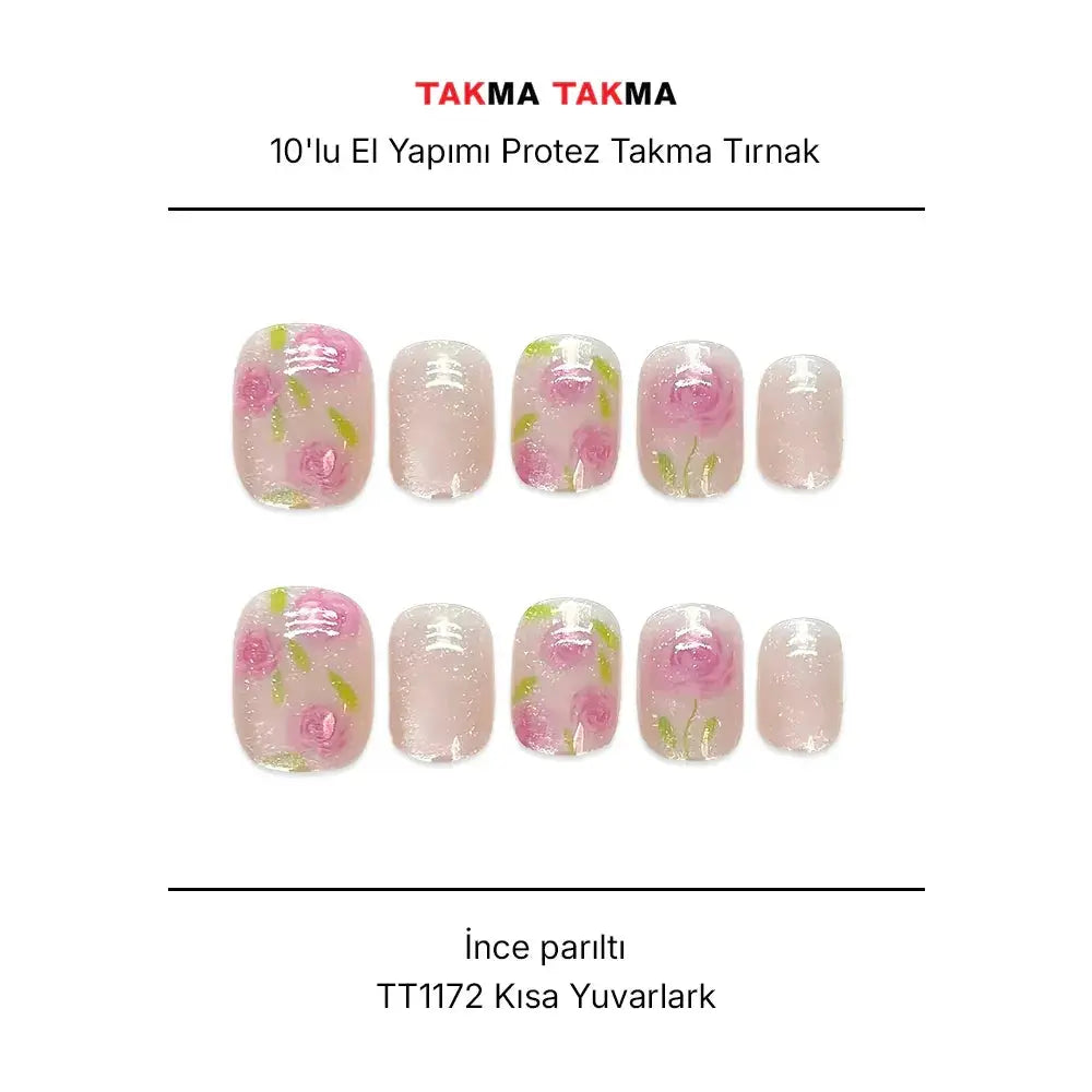 10'lu Pembe Kısa Yuvarlak TT1172 Tekrar Kullanılabilir El Yapımı Protez Takma Tırnak Takma Takma
