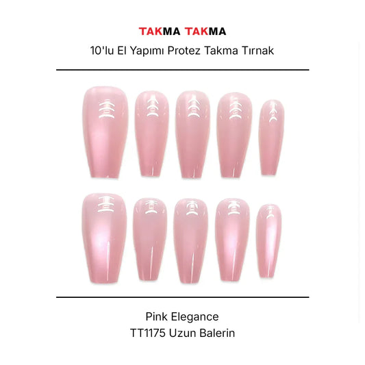10'lu Pembe Kısa Balerin TT1175 Tekrar Kullanılabilir El Yapımı Protez Takma Tırnak