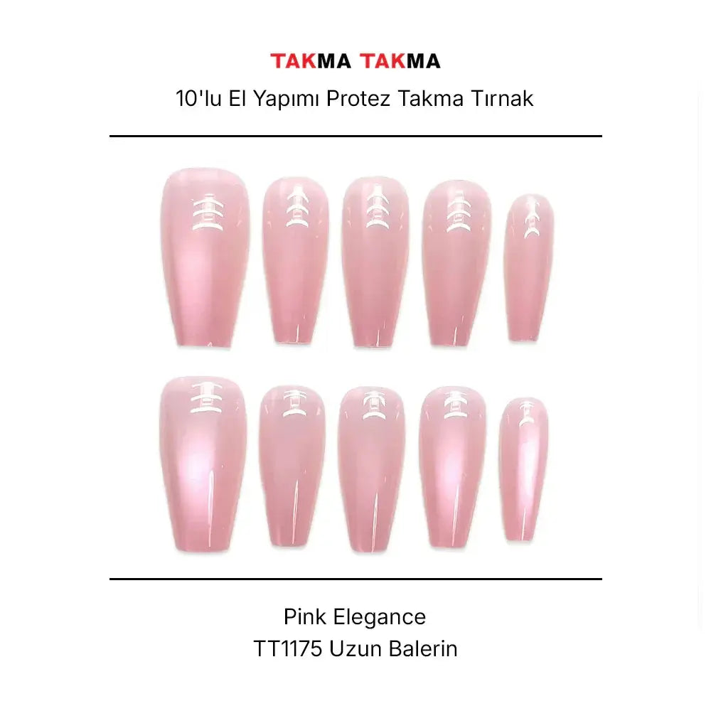 10'lu Pembe Kısa Balerin TT1175 Tekrar Kullanılabilir El Yapımı Protez Takma Tırnak Takma Takma