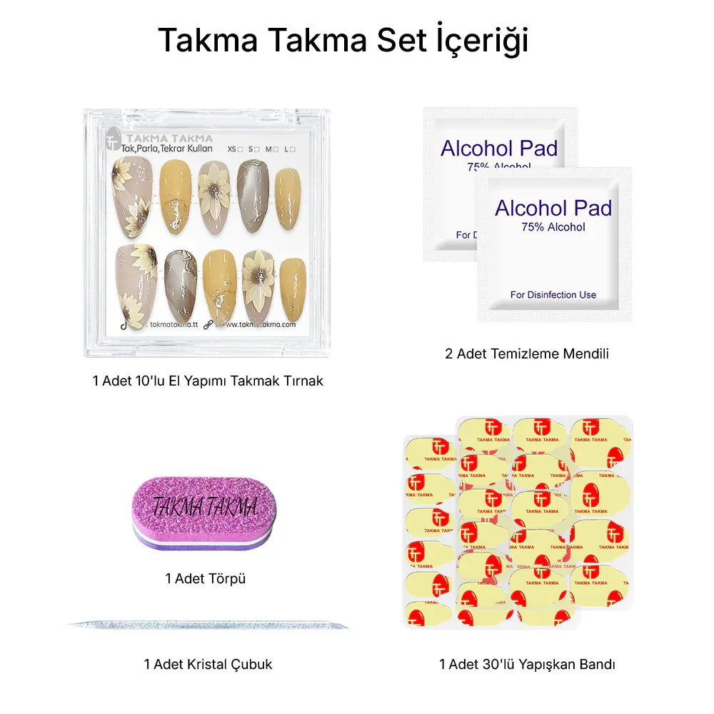 Tekrar Kullanılabilir El Yapımı Protez Takma Tırnak TT1177 - Yellow Breeze - 10'lu