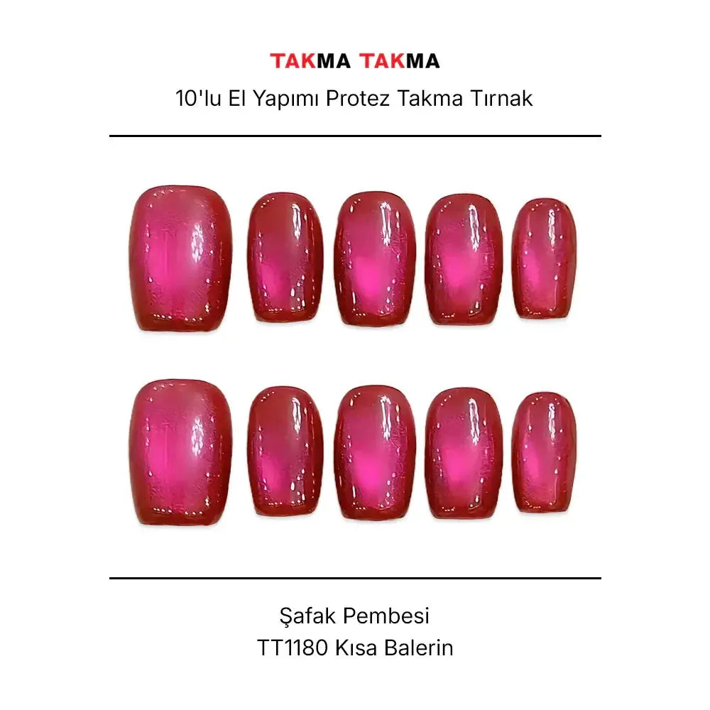 10'lu Pembe Kısa Balerin TT1180 Tekrar Kullanılabilir El Yapımı Protez Takma Tırnak Takma Takma