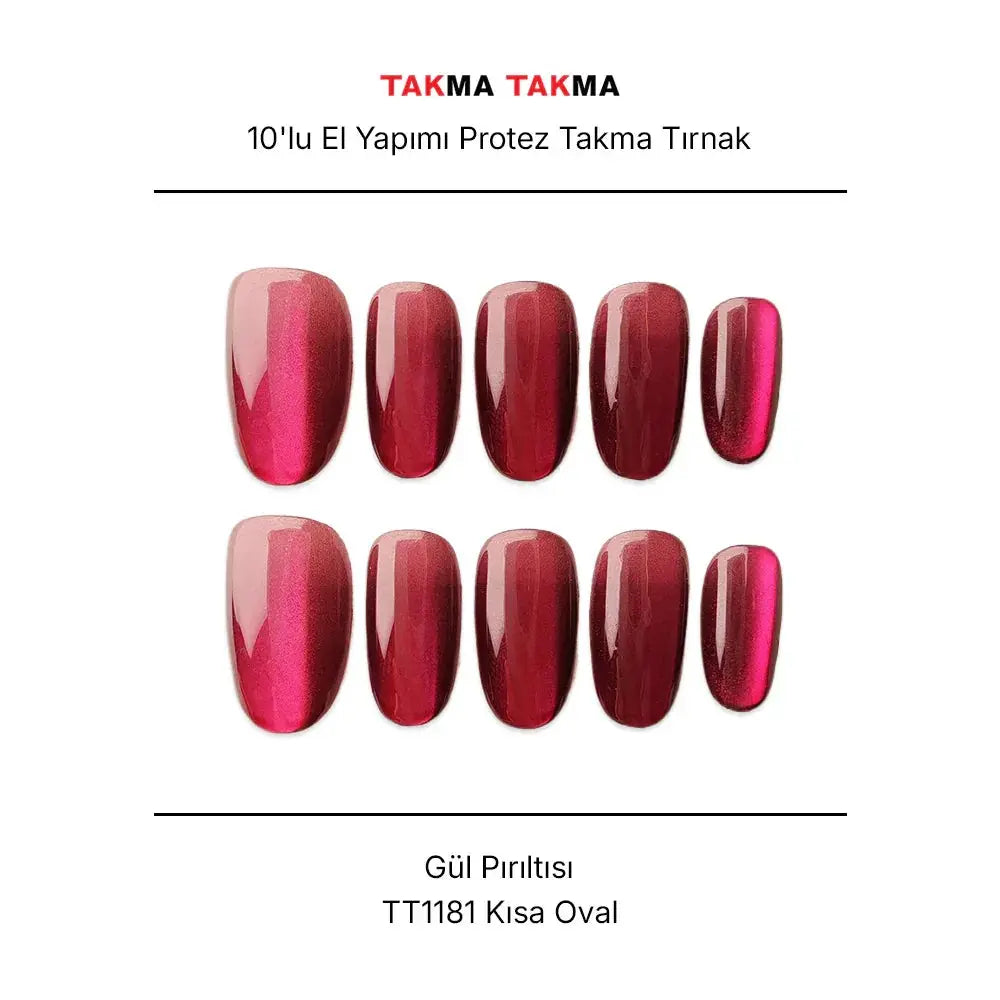 10'lu Pembe Kısa Oval TT1181 Tekrar Kullanılabilir El Yapımı Protez Takma Tırnak Takma Takma