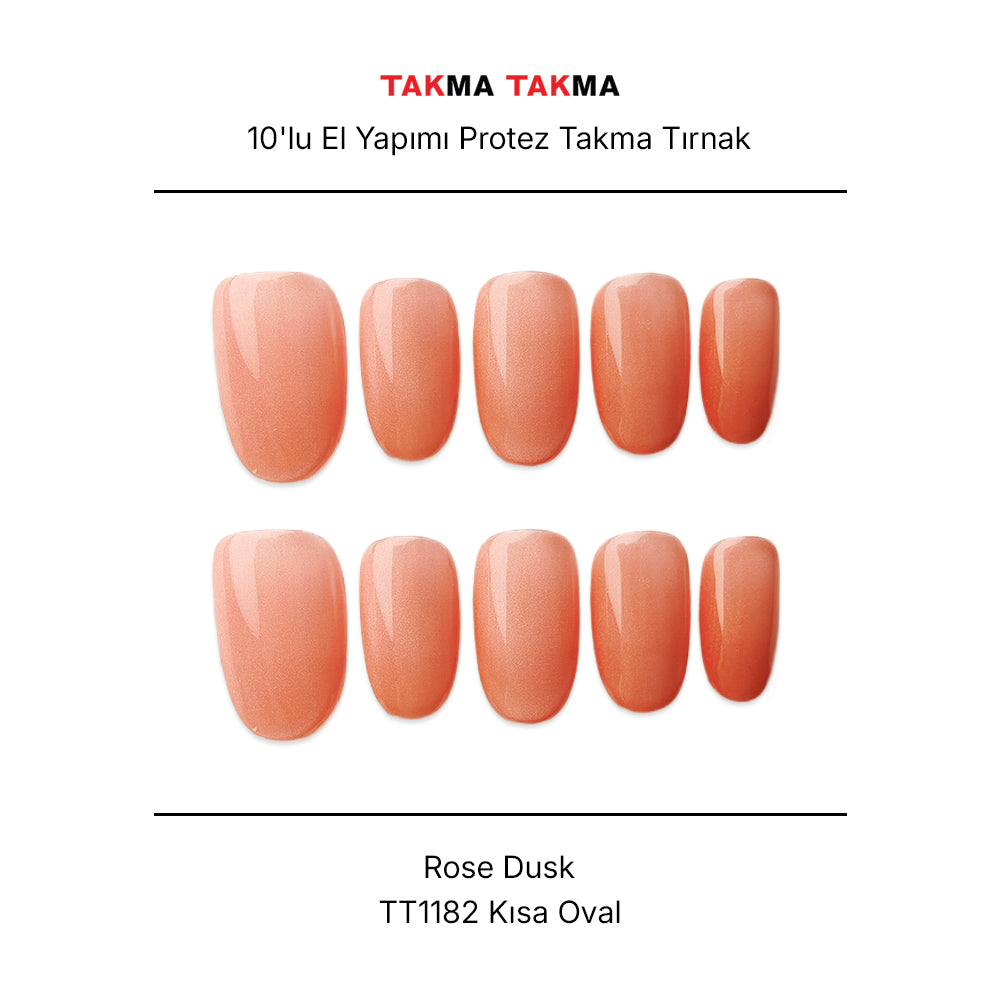 Tekrar Kullanılabilir El Yapımı Protez Takma Tırnak - Rose Dusk - 10'lu TT1182