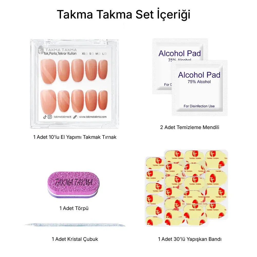 10'lu Ten Rengi Kısa Oval TT1182 Tekrar Kullanılabilir El Yapımı Protez Takma Tırnak Takma Takma