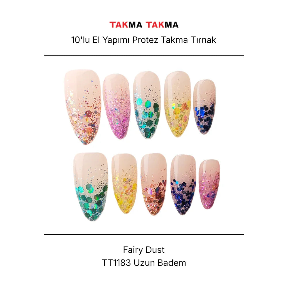 Tekrar Kullanılabilir El Yapımı Protez Takma Tırnak TT1183 - Fairy Dust - 10'lu