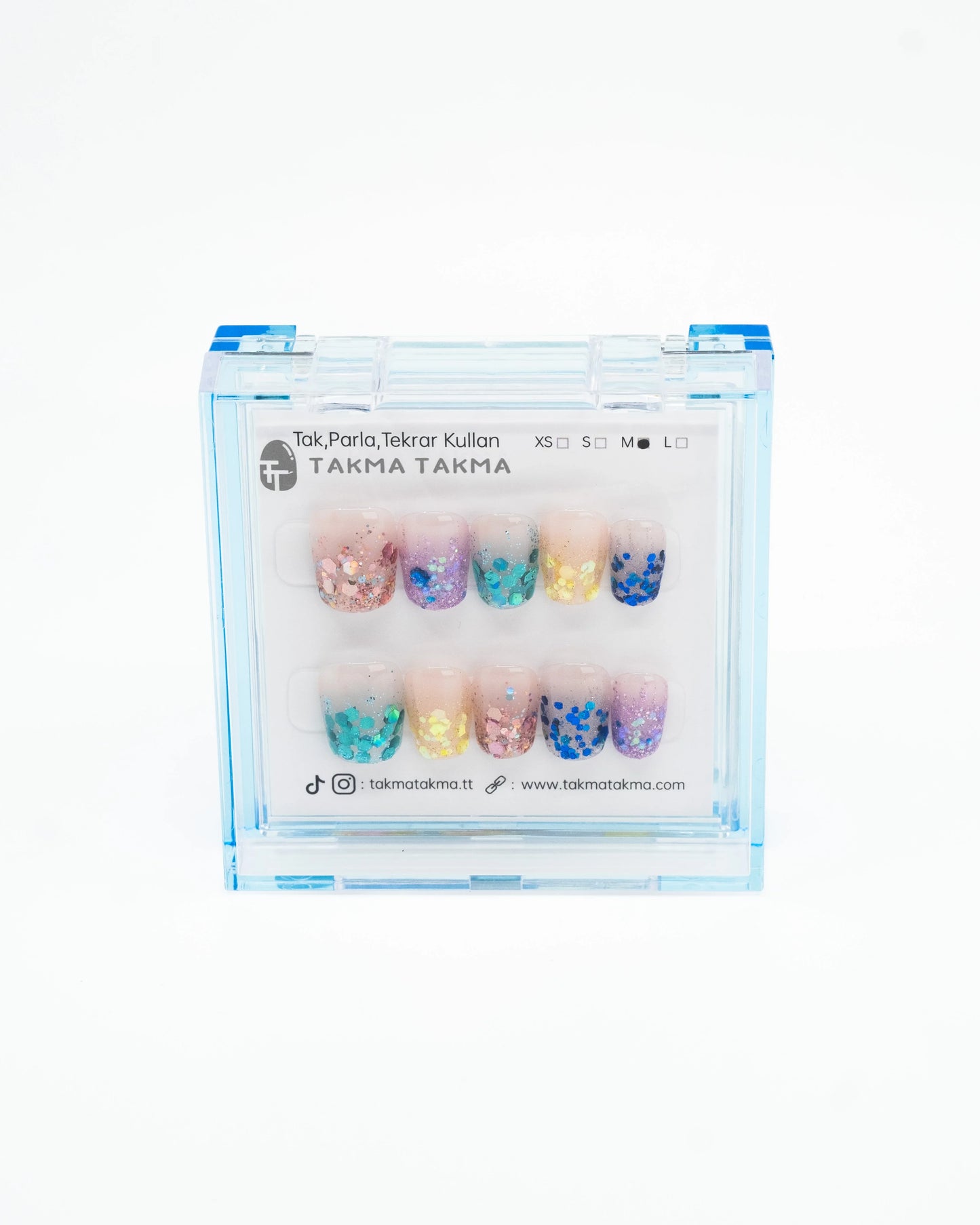 Tekrar Kullanılabilir El Yapımı Protez Takma Tırnak TT1184 - Glitter Pop - 10'lu