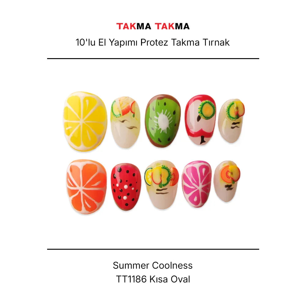 Tekrar Kullanılabilir El Yapımı Protez Takma Tırnak TT1186 - Summer Coolness - 10'lu