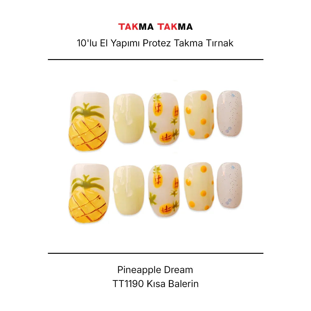 Tekrar Kullanılabilir El Yapımı Protez Takma Tırnak TT1190 - Pineapple Dream - 10'lu
