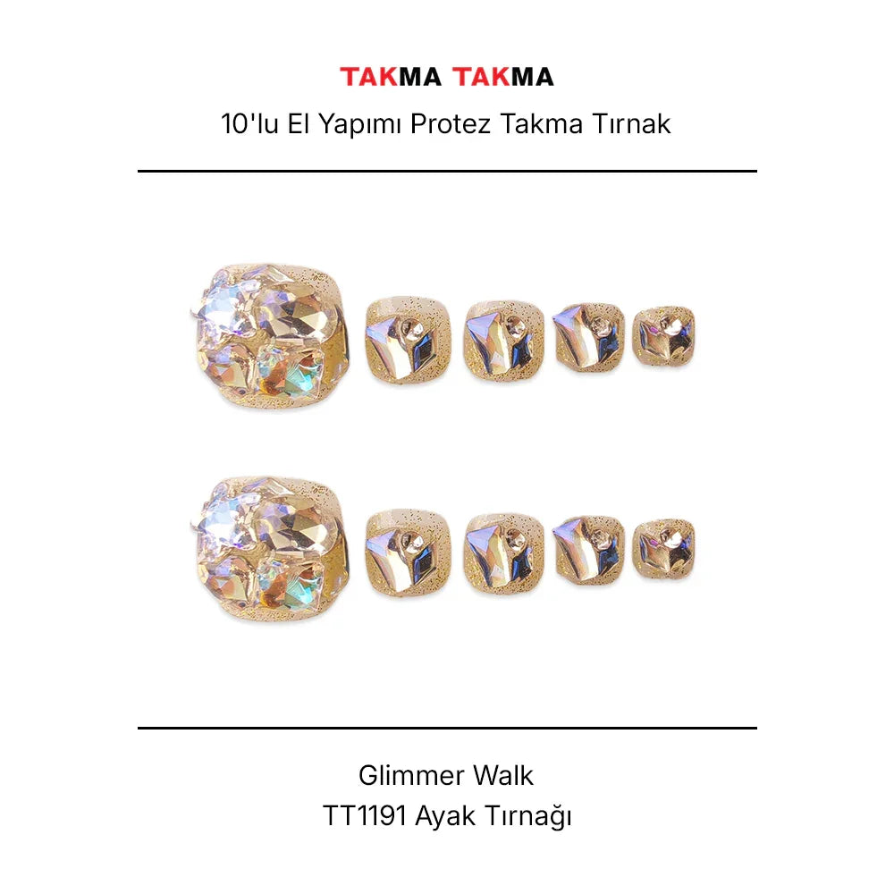 Tekrar Kullanılabilir El Yapımı Protez Takma Tırnak TT1191 - Glimmer Walk - 10'lu