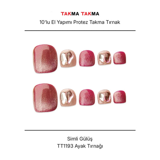 Tekrar Kullanılabilir El Yapımı Protez Takma Tırnak - Simli Gülüş - 10'lu TT1193