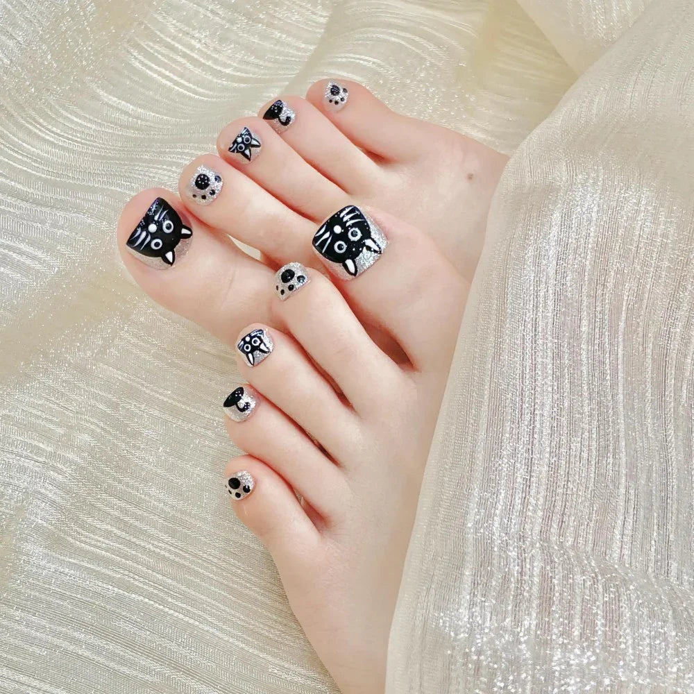 10'lu Siyah Ayak Tırnağı TT1194 Tekrar Kullanılabilir El Yapımı Protez Takma Tırnak