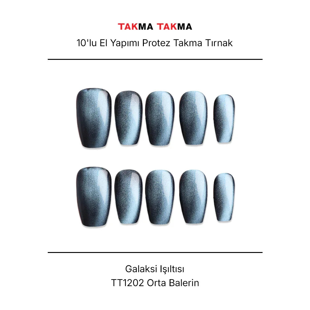 Tekrar Kullanılabilir El Yapımı Protez Takma Tırnak TT1202 - Galaksi Işıltısı 10'lu