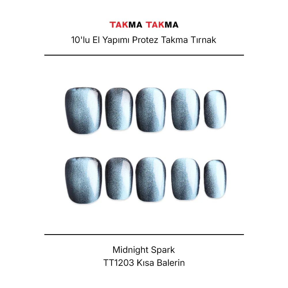 Tekrar Kullanılabilir El Yapımı Protez Takma Tırnak TT1203 Midnight Spark 10'lu