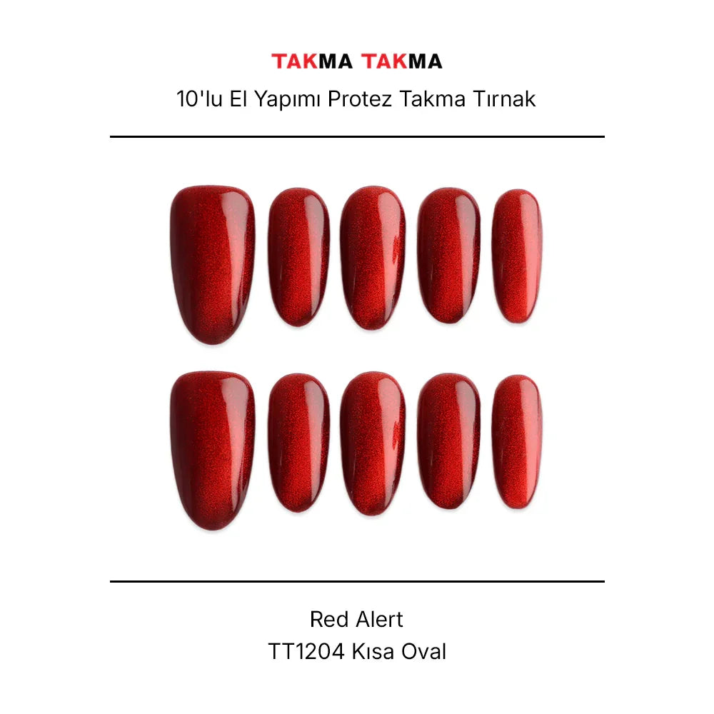 Tekrar Kullanılabilir El Yapımı Protez Takma Tırnak TT1204 - Red Alert - 10'lu
